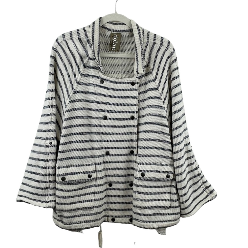 Dolan Left Coast Anthropologie Jacket XL Navy Double Breasted Striped Nautical